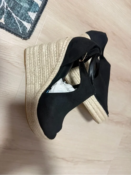 Black Espadrille Wedge Sandals with Ankle Tie