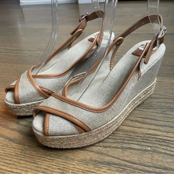 Tory Burch Majorca Peep-Toe Wedge, Royal Tan 36