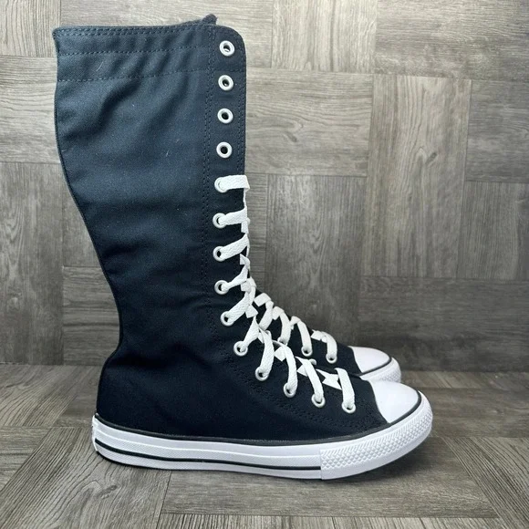 Converse XX-Hi Sneakers Kids 1 Black Canvas Knee High Punk NEW