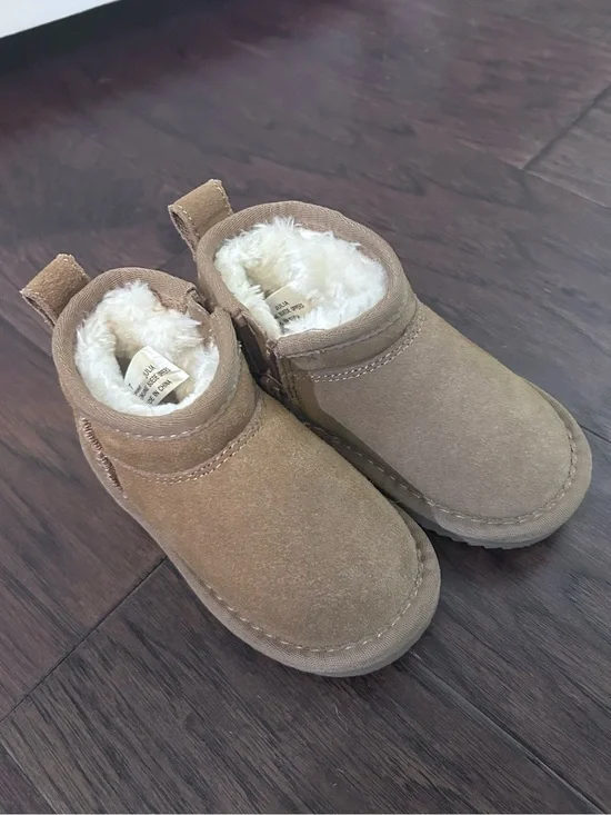 PROJECT CLOUD Kids Suede Fleece-Lined Ankle Boots - Tan