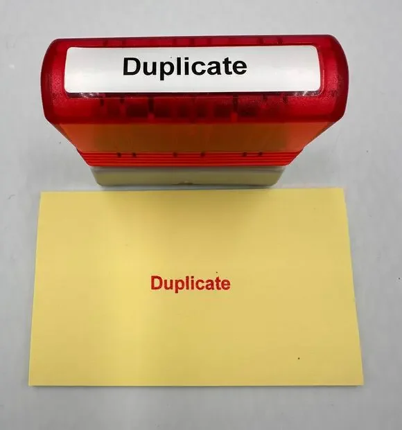 Custom Office Pre Inked Message Stamp DUPLICATE Red