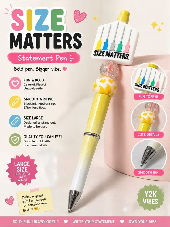 Size matters funny Statement Pen — Yellow & White