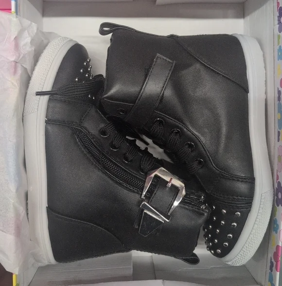 Stylish Black Kids Shoes with Studded Design Size 12