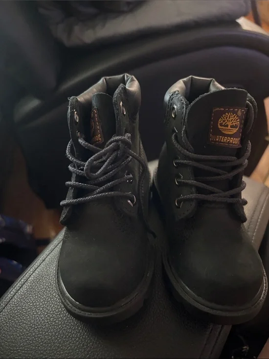 Timberland Kids Black Lace-Up Waterproof Boots with Brown Logo Tab