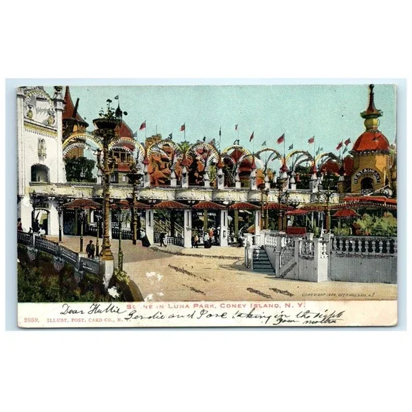 Vintage Postcard Coney‎ Island New York Luna Park Restaurant George Hall 1904