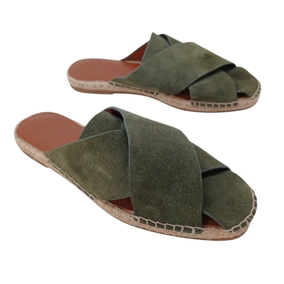 Aerosoles Shoes Womens US 7.5 Green Suede Slide Halley Espadrille‎ Slip On Flats