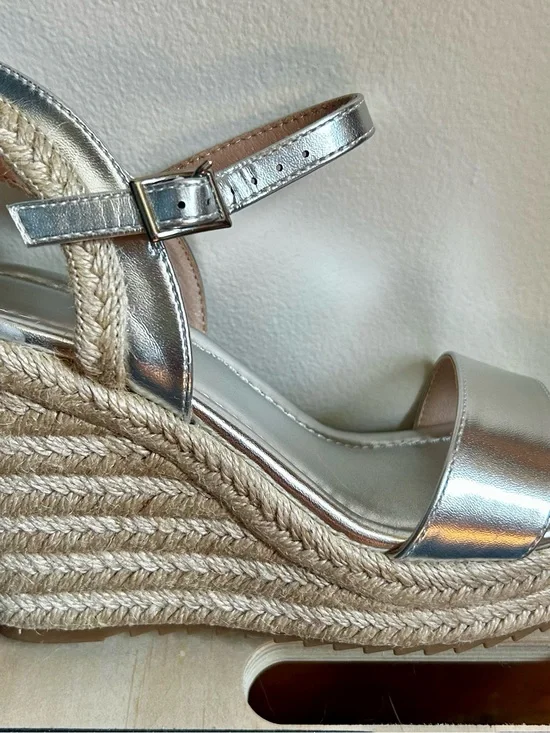 Silver Metallic Espadrille Wedge Sandal - Women
