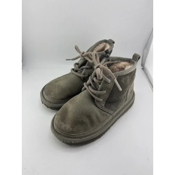 UGG Kids Neumel II Grey Suede Lace Up Zip Chukka Boots Size 11 1017320K