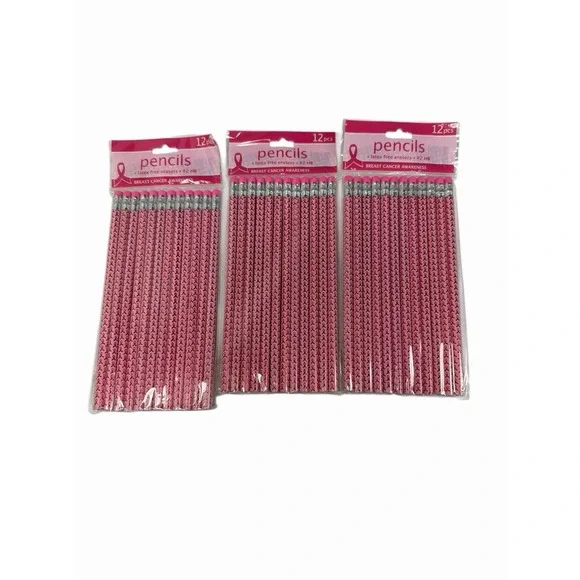 crown jewlz pink ribbon awareness office school stationary 3 packs‎ pencils