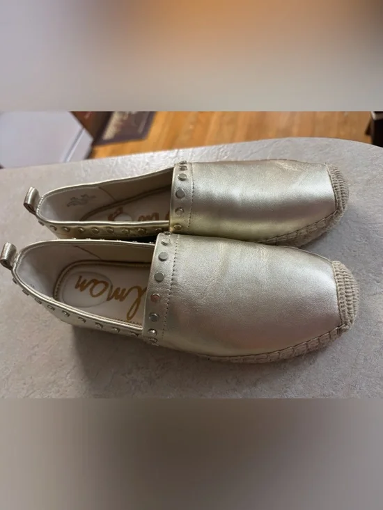 Sam Edelman Metallic Gold Espadrille Slip-On with Stud Trim