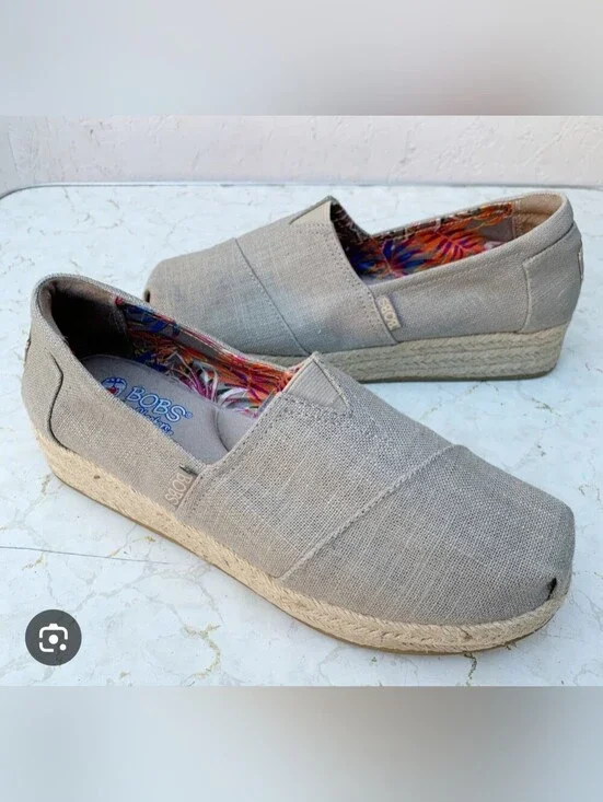 Bobs from Skechers Women's Taupe Espadrille Wedge Slip On Shoes Size 7.5