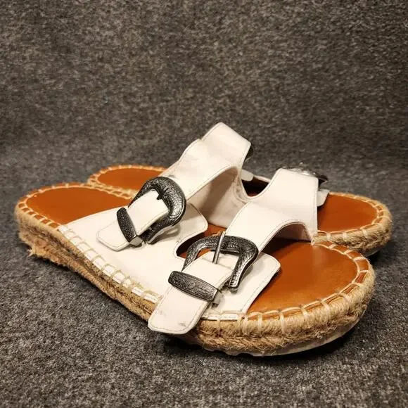 TRUE CRAFT‎ Shaker White Double Strap Buckle Espadrille Slide Sandal Womens 7.5