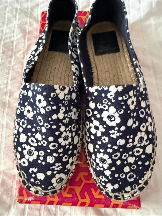 Tory Burch Women’s Floral Slip-On Espadrilles - Navy & White