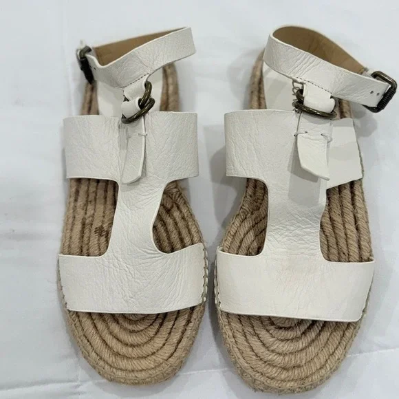 Splendid White Leather Espadrille H-Strap Sandals Ankle Strap Women‎ 8.5