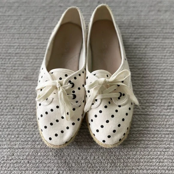 Aldo Ivory Black Polka Dot Tie Espadrilles Size 10