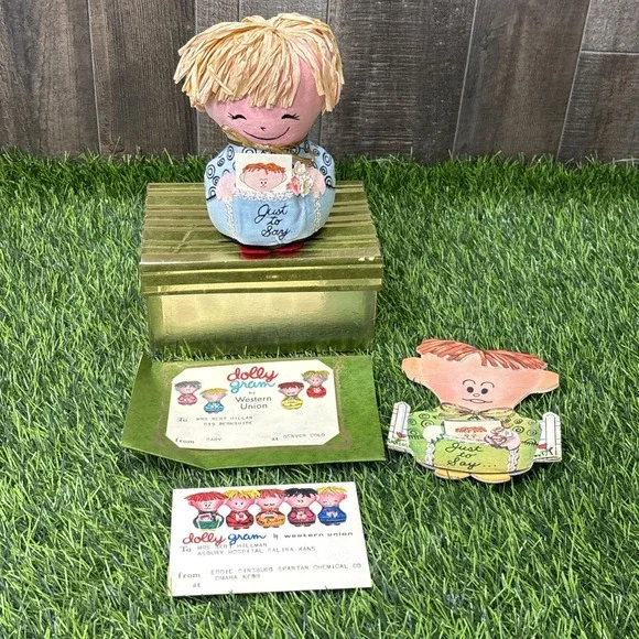 Vintage 1960s Western Union Dollygram Doll Telegram Gift Set Original Box