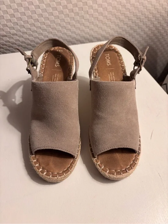 TOMS Taupe Suede Open-Toe Espadrille Slingback