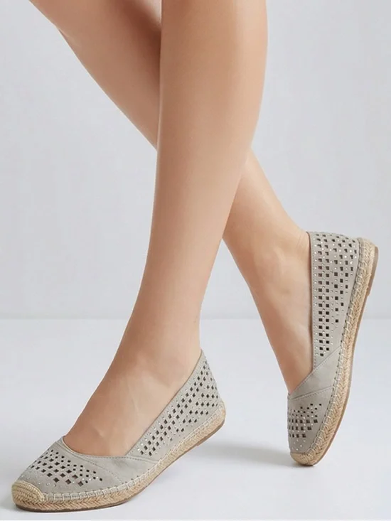 Gianni Bini flat perforated taupe suede espadrille with rhinestones size 8.5‎