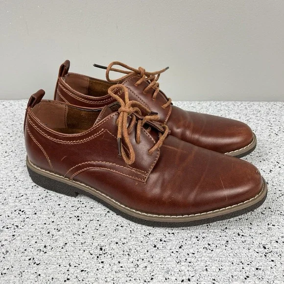 Deer‎ Stags Zander Boys 5M Brown Faux Leather Oxford Dress Shoes Memory Foam