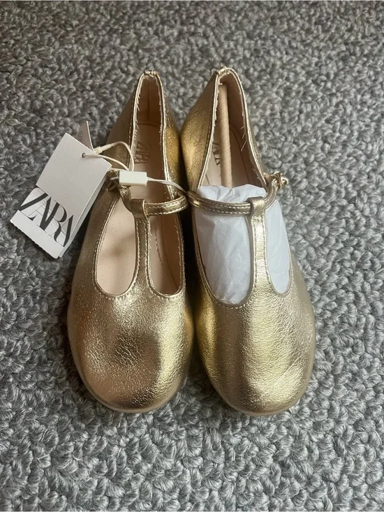 Zara Girls Gold T-Strap Dress Shoes