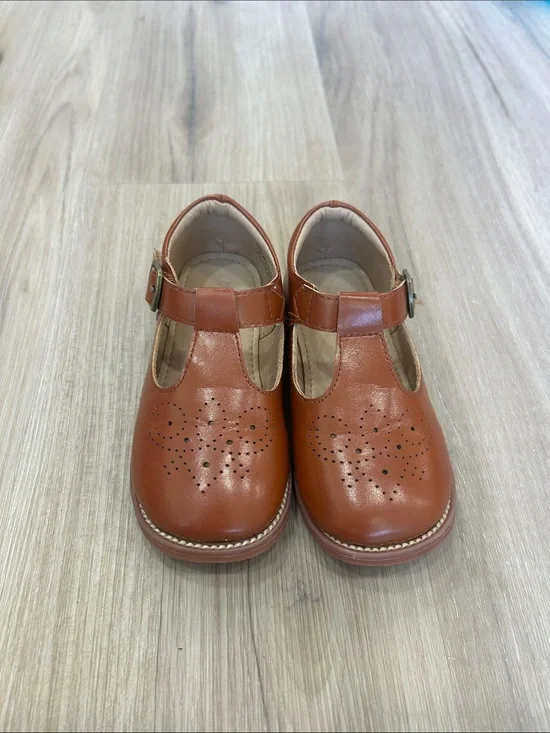 Otter MOMO Toddler Girl Cognac Leather T-Strap Mary Jane Shoes Size 8 16.1cm