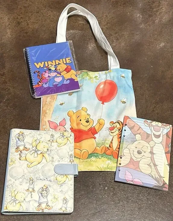 Winnie The Pooh A5 Binder w/ Printed Stationery paper & Tote Bundle