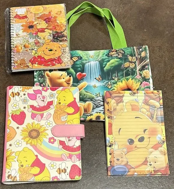 Winnie The Pooh A5 Binder w/ Printed Stationery paper & Tote Bundle