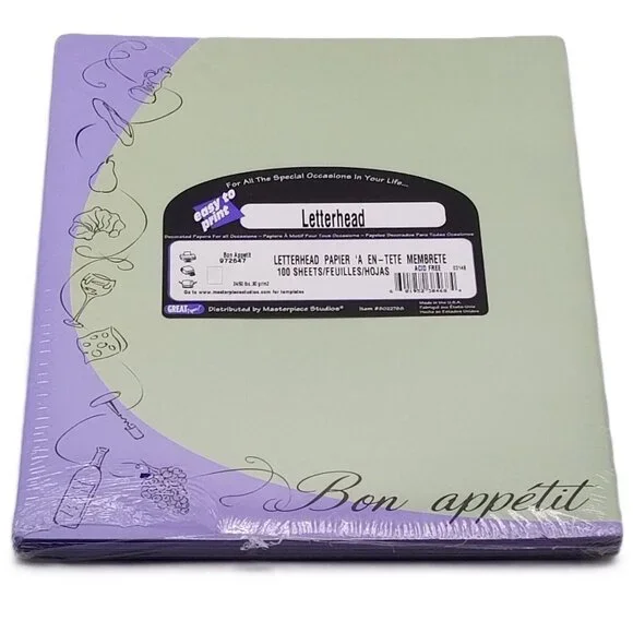 Great Papers Bon Appetit Letterhead 100 Sheets Kitchen Dining NEW