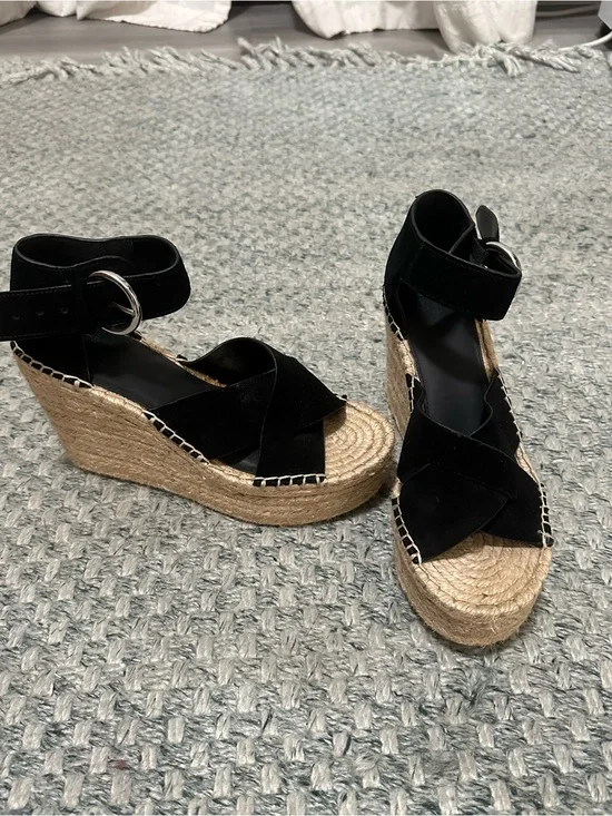 Marc Fisher Black Suede Able Espadrille Wedge Sandals with Ankle Strap