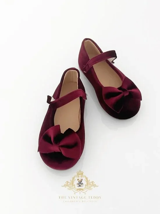NWT Pretty Girls Mary Jane Velvet Flats Children's Shoes Toddler Burgundy 5.5