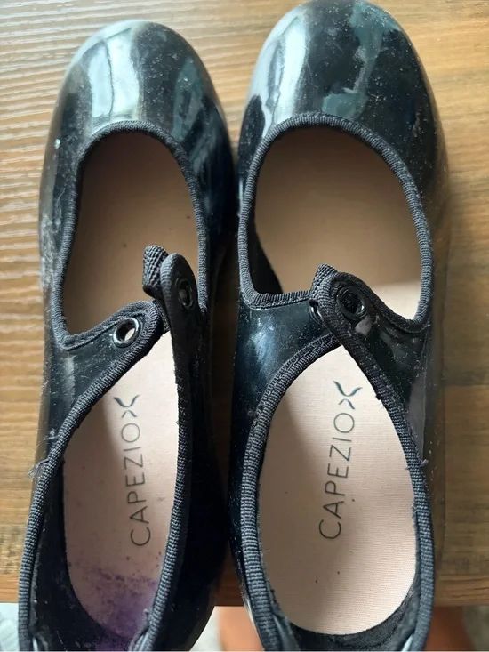 Capezio Black Patent Mary Jane Flats with Button Strap