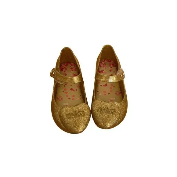 Mini Melissa‎ golden heart flats ballet shoes girls size 9