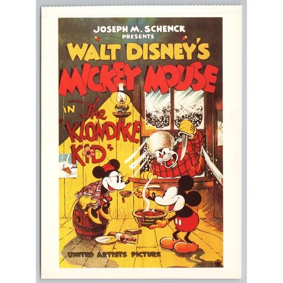 Vintage Walt Disney Mickey Mouse Postcard The Klondike Kid 1932 Art 1991 XL A7