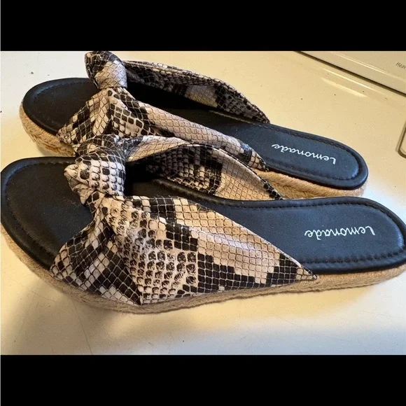 Lemonade slide on Snake Print Espadrille Sandals size 9 black and white