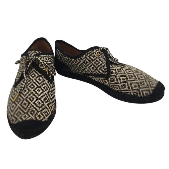 Kanna‎ Made in Spain Women's 11 Woven Espadrille Sneakers Black Tan Boho Luxe