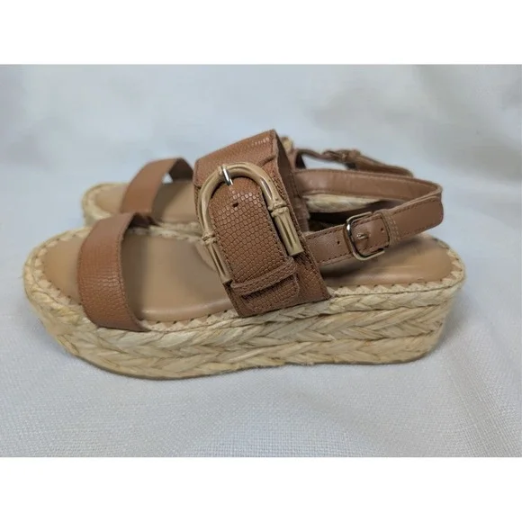 Dolce Vita Tan Lizard Embossed‎ Platform Espadrille Sandal Bamboo Buckle Size 6