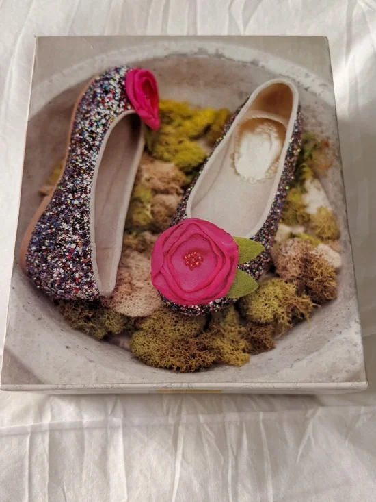 Brand New Joyfolie Charlotte Girls' Multicolor Glitter Flats with Pink Flower