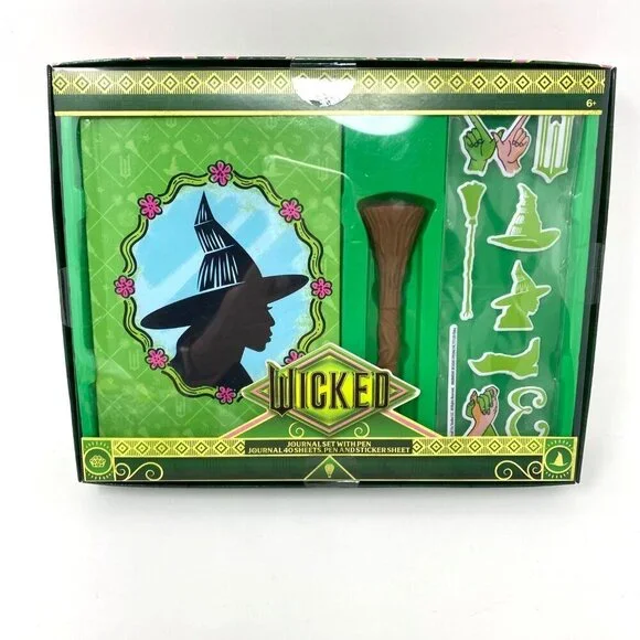 Wicked Elphaba Journal Set Broom Pen Puffy Stickers 40 Page Blank Book