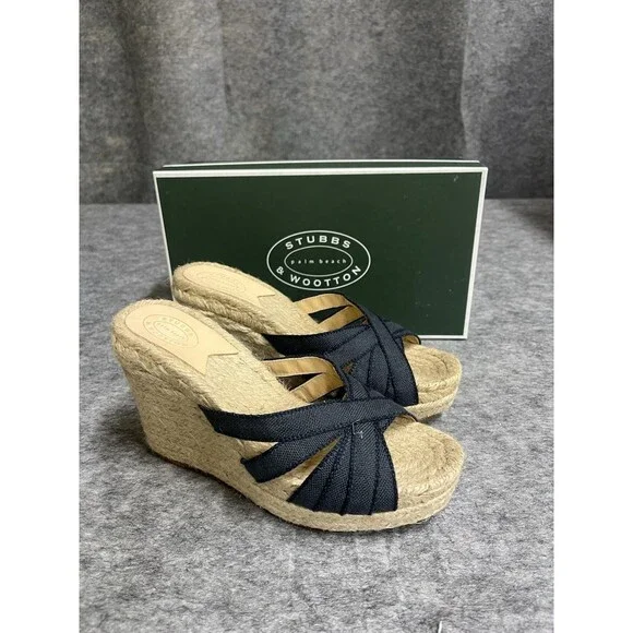 Stubbs Wooton Sandals Womens 10 Indigo Grace Espadrilles Wedges Rib Open Toe