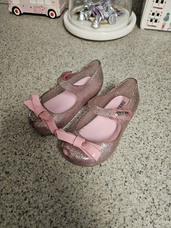 Mini Melissa Glitter Pink Mary Jane Shoes with Bow