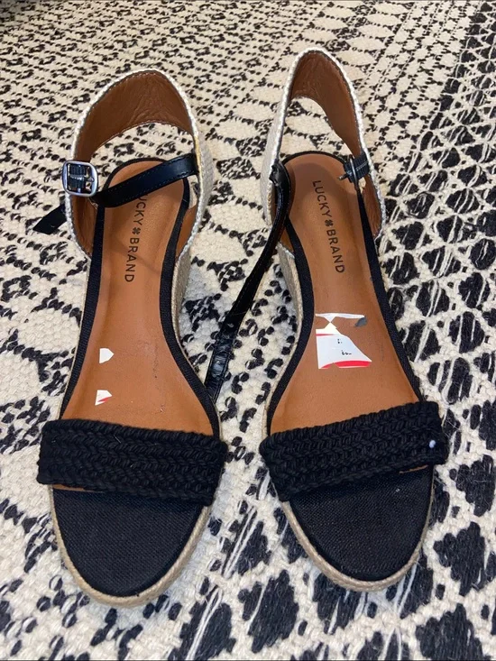 Lucky Brand Black Braided Espadrille Wedge Sandals