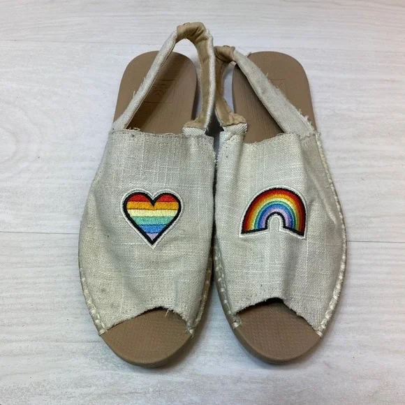 Reef Womens 11 Escape Sling LX Espadrille Sandals Rainbow Heart Beige Textile