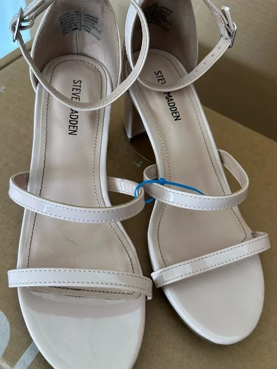 Steve Madden White Patent Block Heel Sandals