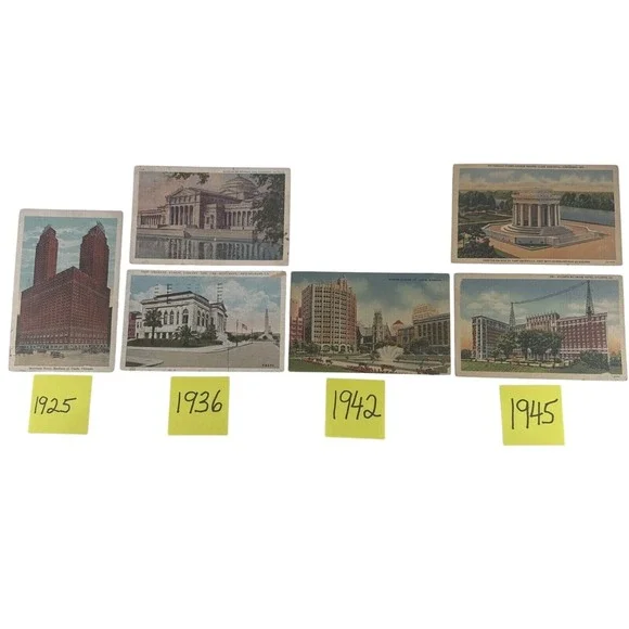 Lot of Postcards 1925-1945 U.S. Historic Buildings Landmarks Stamped 6 Total VTG