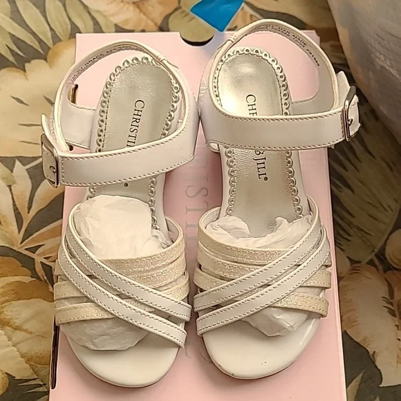 Christie & Jill White Leather Sandals with Ankle Strap
