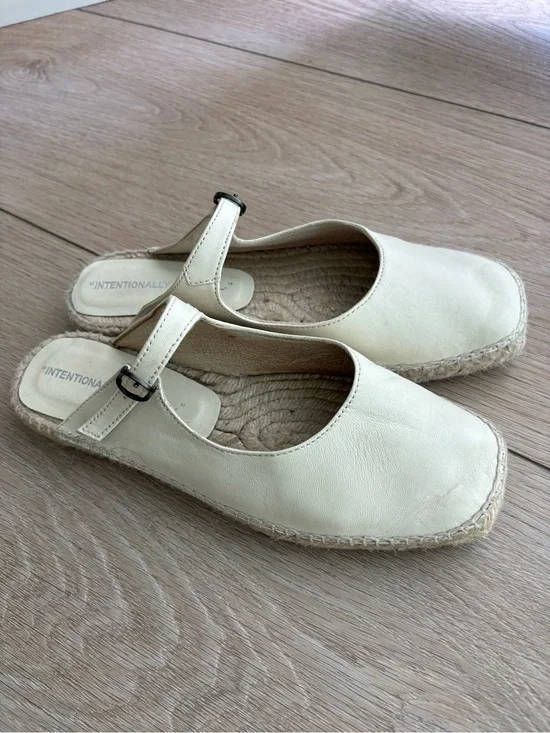 INTENTIONALLY BLANK Cream Leather Espadrille Mule with Buckle Strap