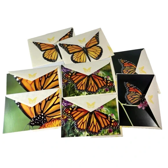 Lot 8 Monarch Butterfly Greeting Cards Blank w/ Envelopes Vivid Photos Garden