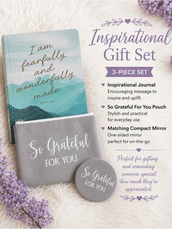 Inspirational Gift Set - Gray 'So Grateful For You' Pouch & Mirror