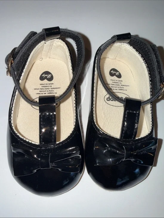 MYGGPP Black Patent T-Strap Mary Jane Baby Shoes Size 5