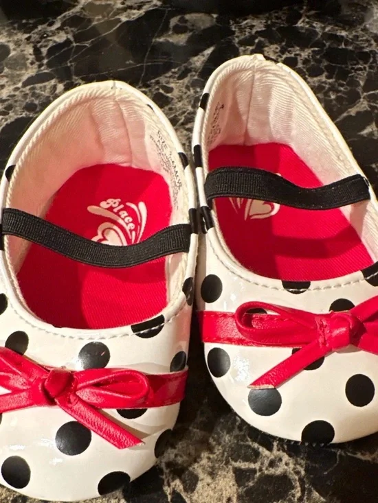 Grace Black and White Polka Dot Mary Janes with Red Bow